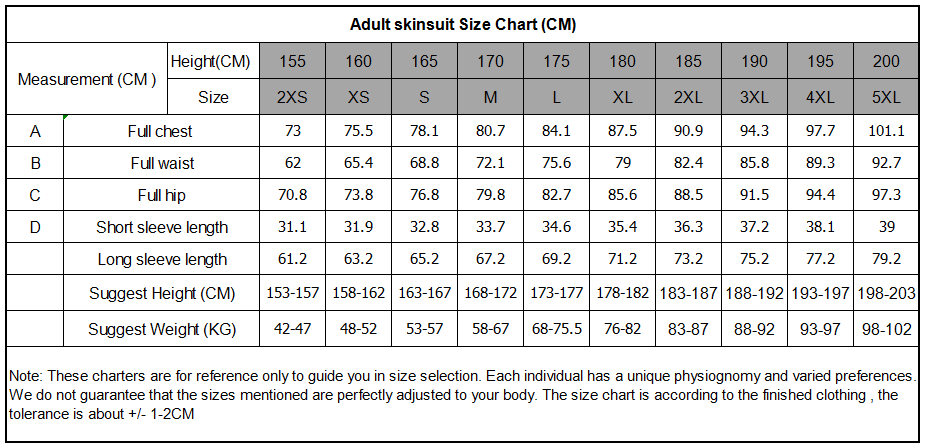 adult suit size chart